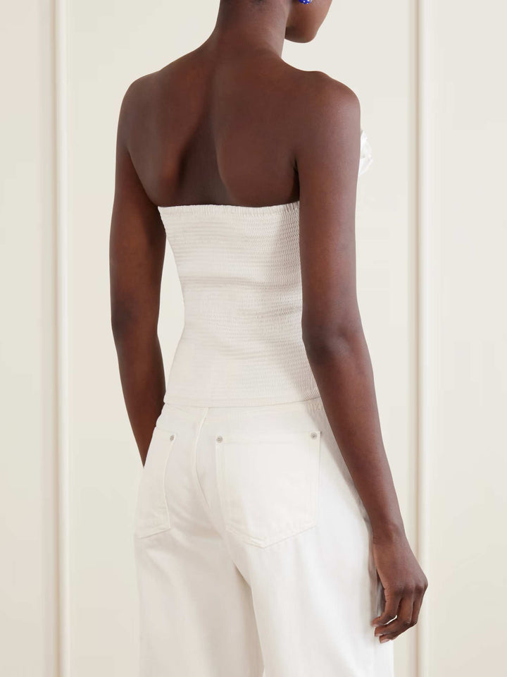 Exquisite Ruffle Tube Top & Eyelet Wide-Leg Pants Two-Piece Set