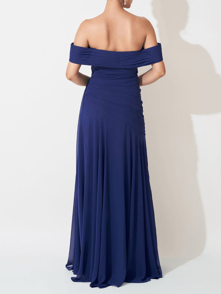 Elegant Off Shoulder Ruched Chiffon Maxi Dress