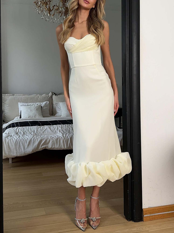 Elegant Sweetheart Ruffle Hem Satin Mermaid Maxi Dress