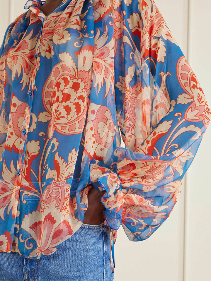 Modern Printed Chiffon Ruffle Blouse
