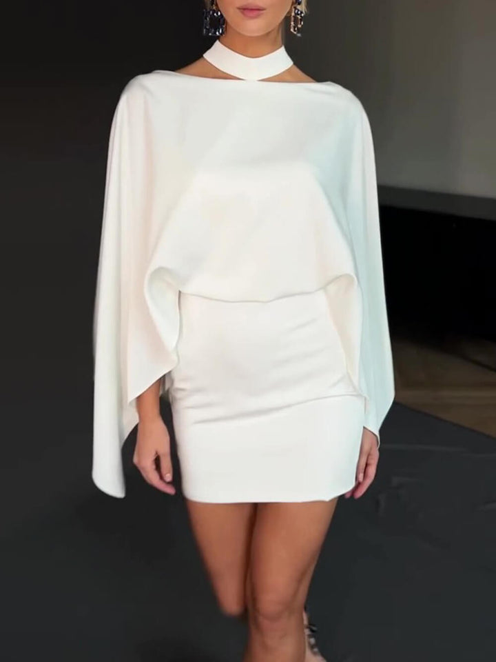 Elegant Backless Cape Mini Dress