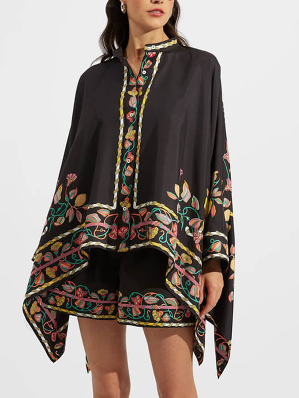 Unique Satin Draped Floral Print High-Waisted Wide-Leg Pants
