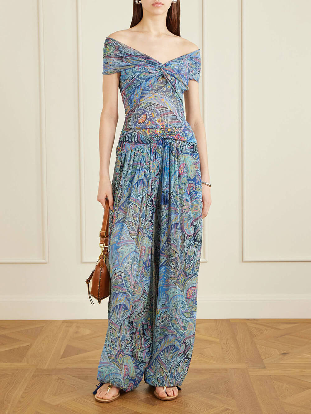 Exquisite Printed Crepe Wide-Leg Pants