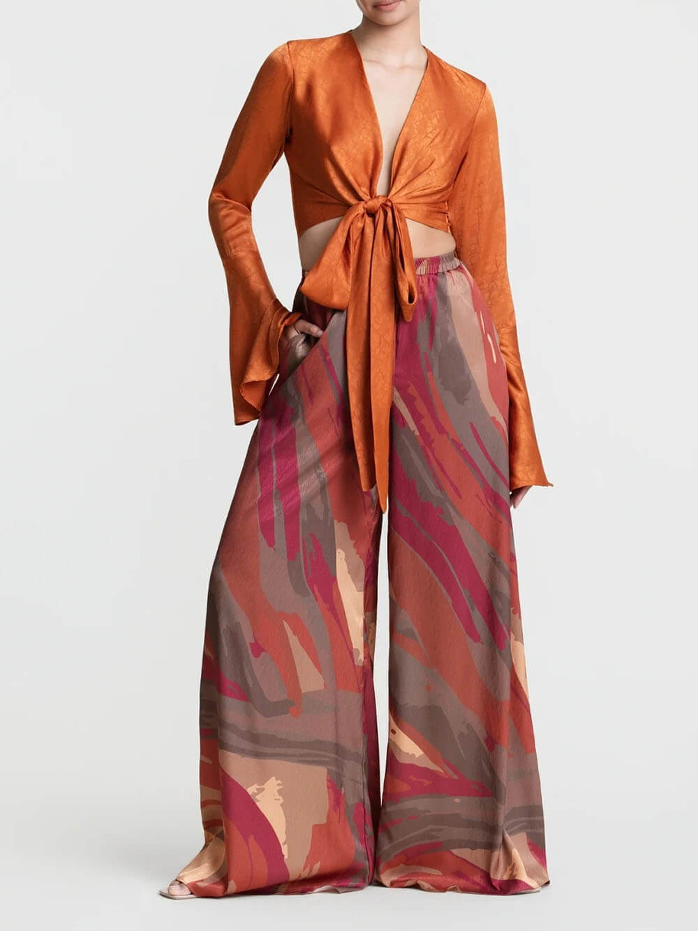 Casual Colorful Printed Loose High-Waisted Wide-Leg Pants