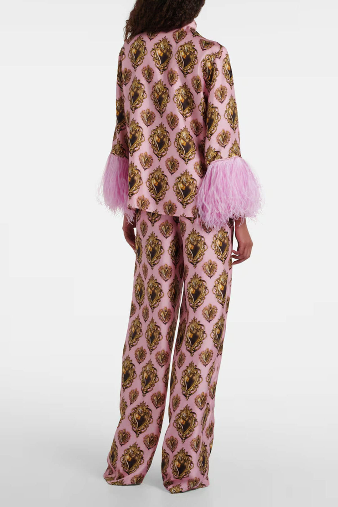 Exquisite Printed High-Waisted Satin Wide-Leg Pants