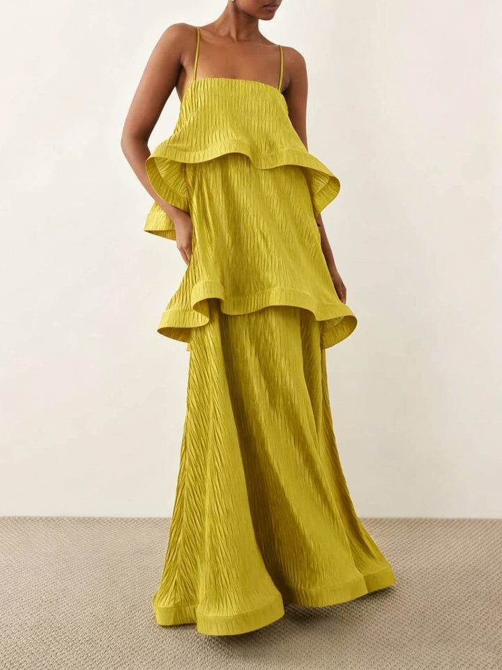 Elegant Textured Tiered Spaghetti Strap Maxi Dress