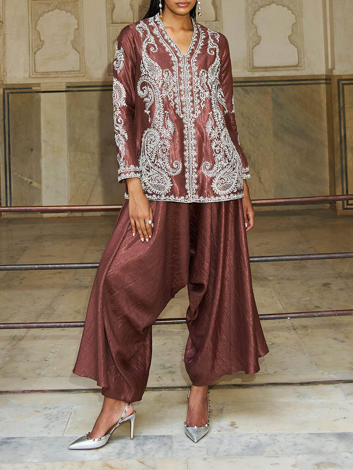 Unique Paisley Pattern Loose Pleated Harem Wide-Leg Pants