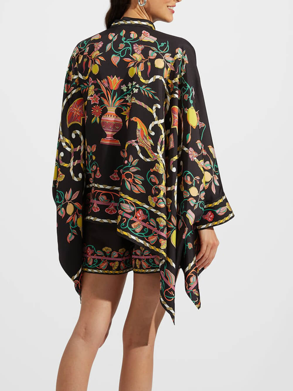 Unique Satin Draped Floral Print High-Waisted Wide-Leg Pants