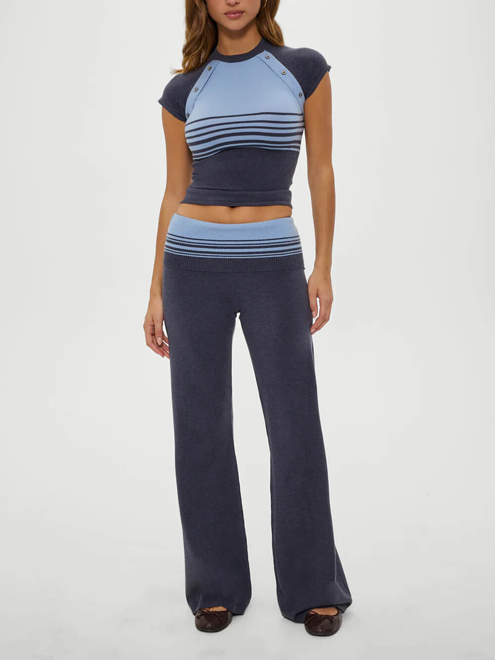 Retro Striped Button-Detail Low-Rise Knit Pants