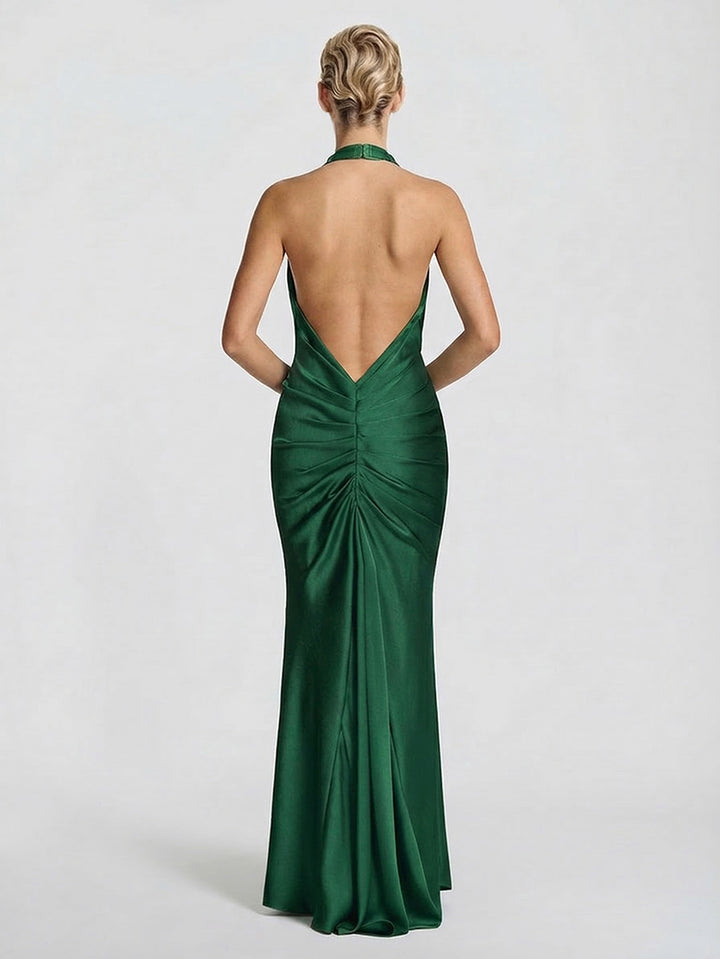 Elegant Backless Twist Front Satin Maxi Dress