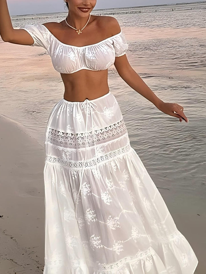 Vacation-Style Cropped Top And High-Waisted Skirt Set