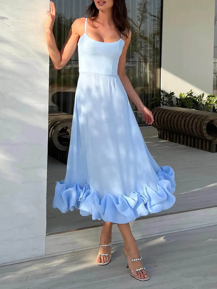 Elegant Ruffled Chiffon Midi Dress