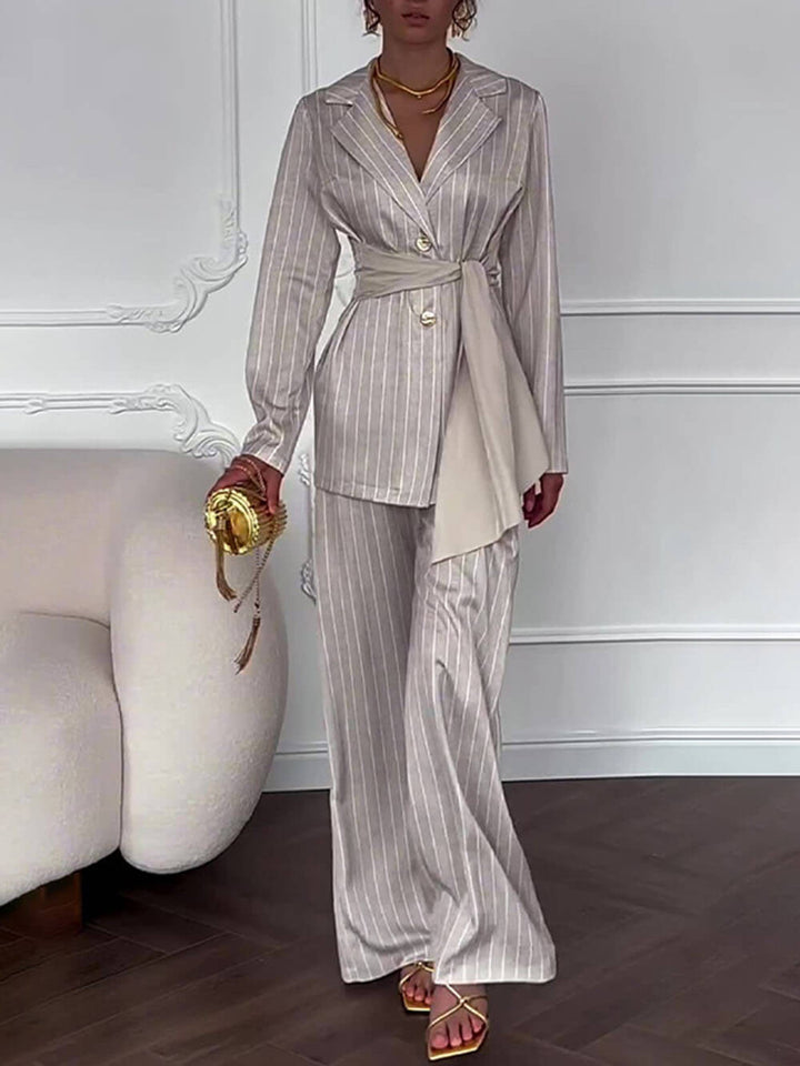 Exquisite Striped Print High-Waist Straight Pants
