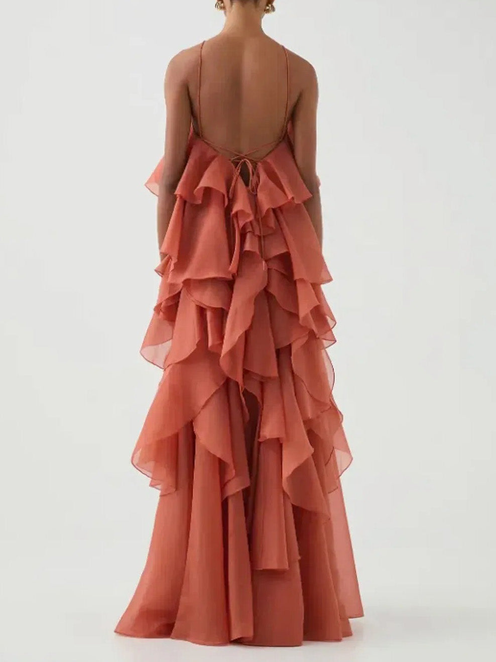 Elegant  3D Flower Ruffle Halter Maxi Dress