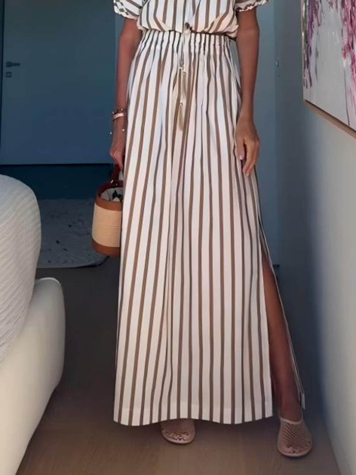 Exquisite Unique Striped Print Drawstring Loose Tops