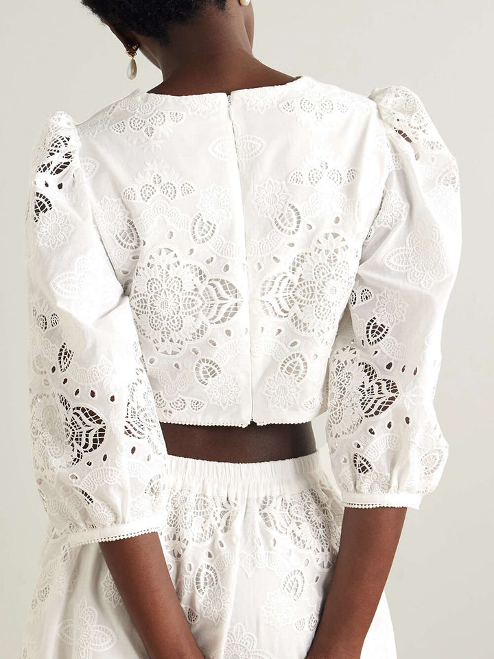 Retro Lace Crochet Embroidered Crop Top