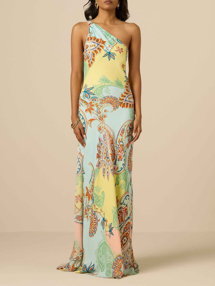 Elegant Bohemian Paisley Satin Maxi Dress