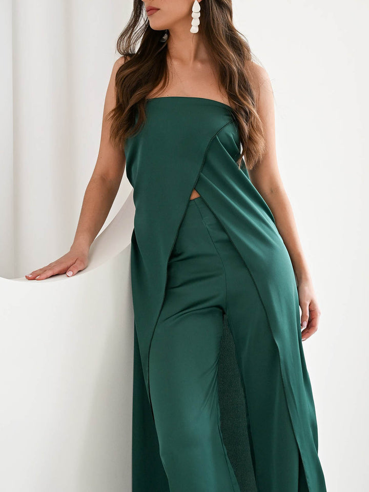 Elegant Strapless Satin Top & Pants Two-Piece Set