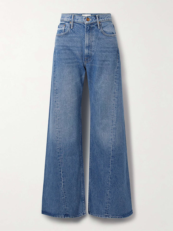 Modern Asymmetric Panel Mid-Rise Wide Leg Jeans
