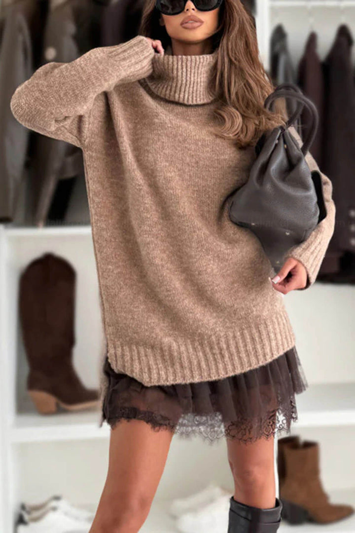 Casual Knit Turtleneck Long Sleeve Relaxed Sweater