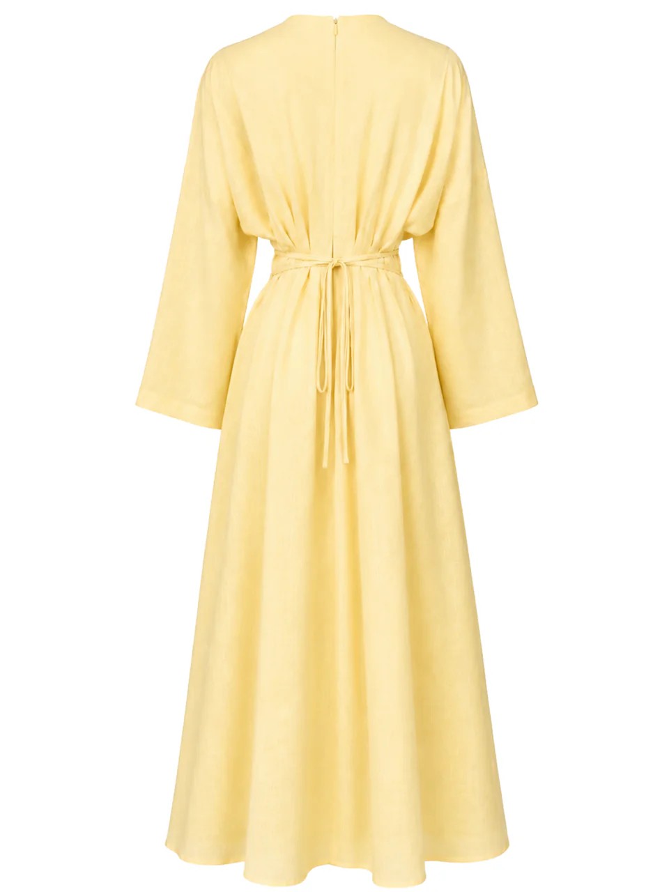 Elegant Long Sleeve Pleated Waist Maxi Dress