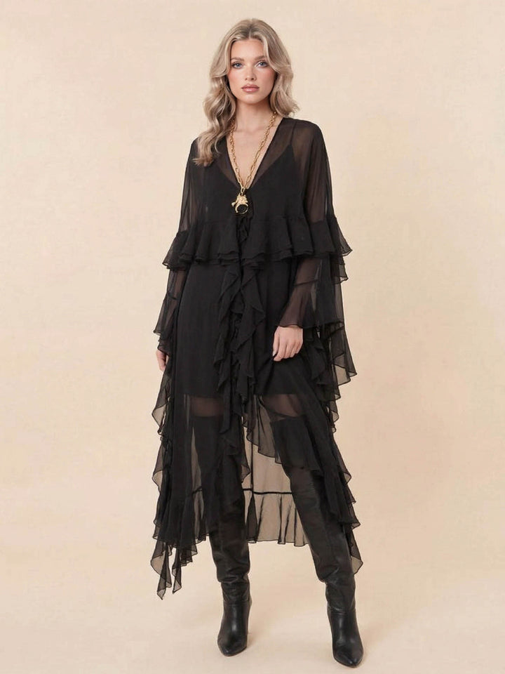 Elegant Tulle Ruffled Flowy Beach Maxi Dress