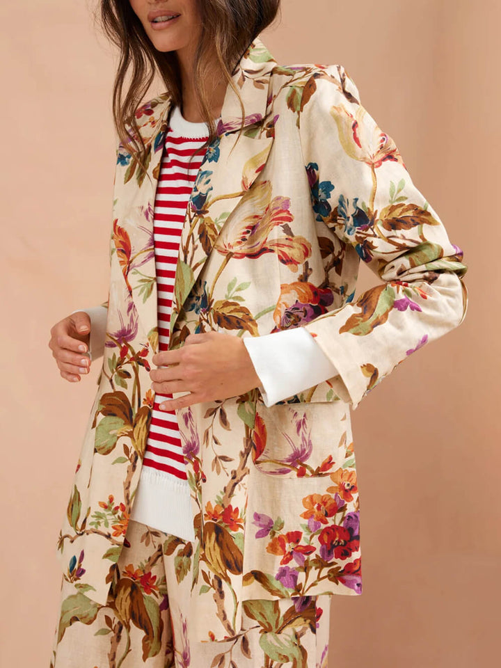 Exquisite Retro Floral Print High-Waisted Loose Pocket Wide-Leg Pants