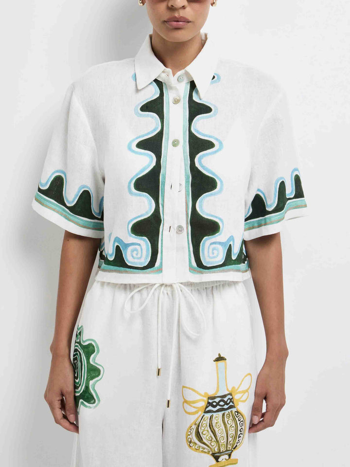 Exquisite Printed Elastic Waist Wide-Leg Pants