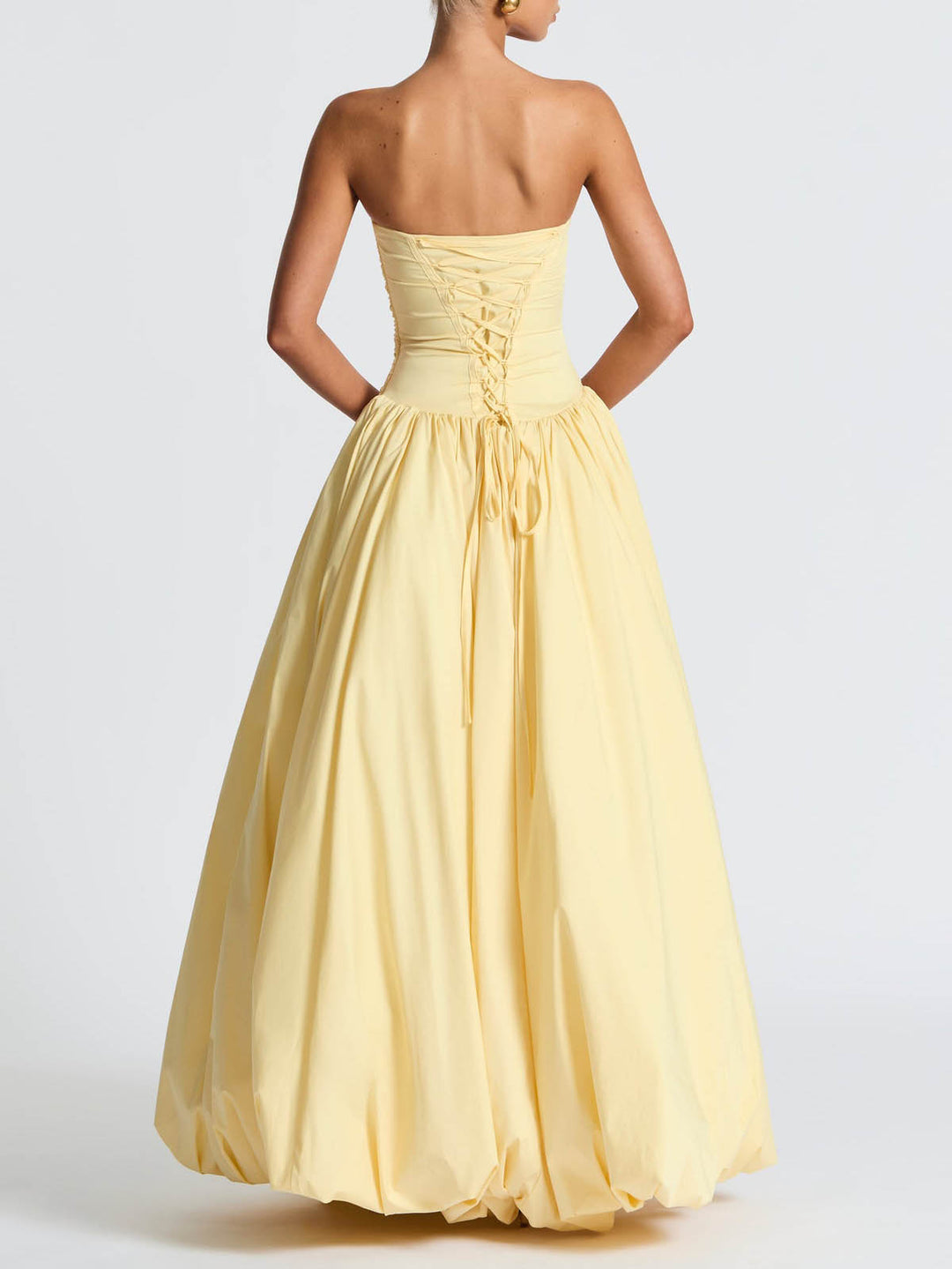 Elegant Strapless Ruched High-Slit Ball Gown Maxi Dress