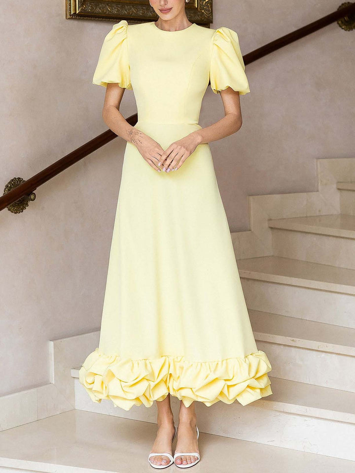 Elegant Puff Sleeve Ruffle Hem Maxi Dress