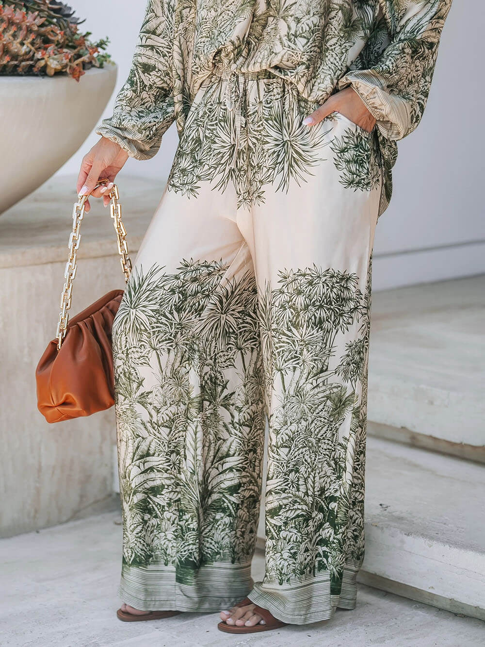 Casual Palm Leaf Print Loose-fitting Shirt