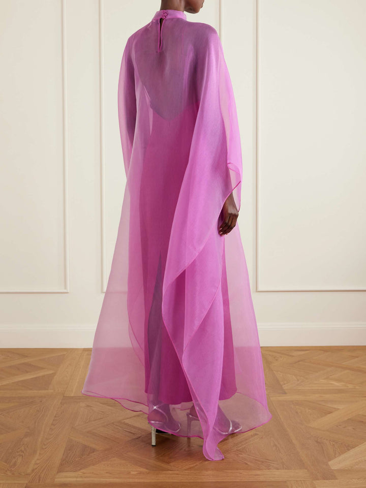 Elegant Sheer Chiffon Cape Sleeve Maxi Dress