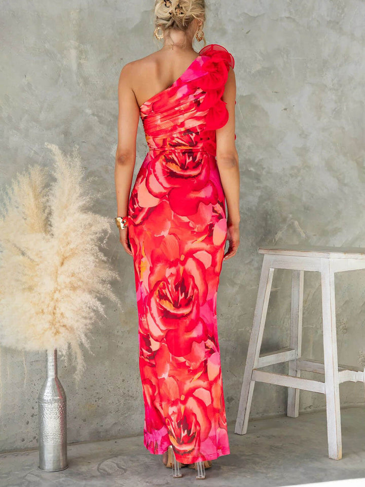 Sexy Elegant Sleeveless Three-Dimensional Flower Print Slim-Fitting Party Dress