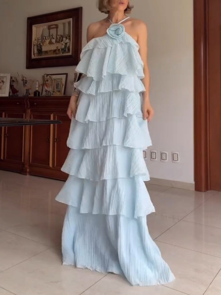 Elegant Tiered Ruffle Halter Maxi Dress