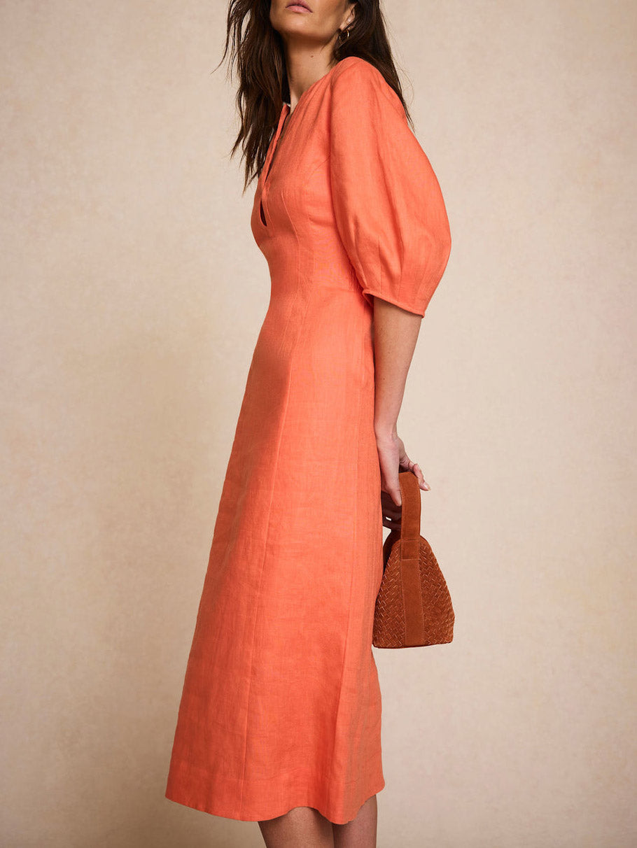 Exquisite Puff Sleeve A-Line Midi Dress