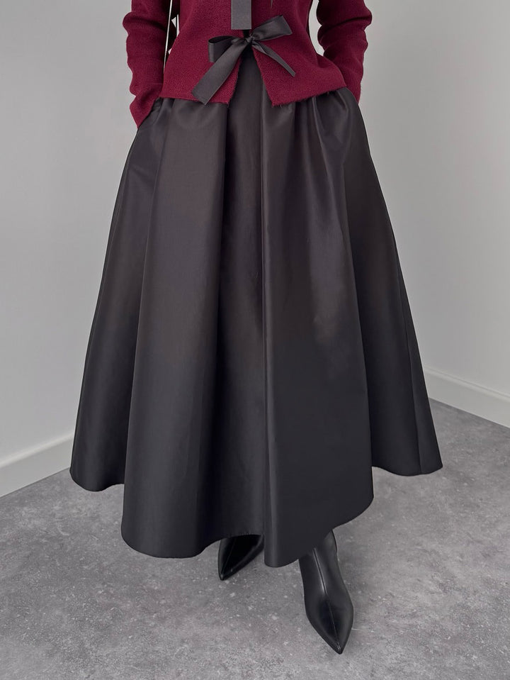 Elegant Bow-Knit Cardigan And A-Line Maxi Skirt Set