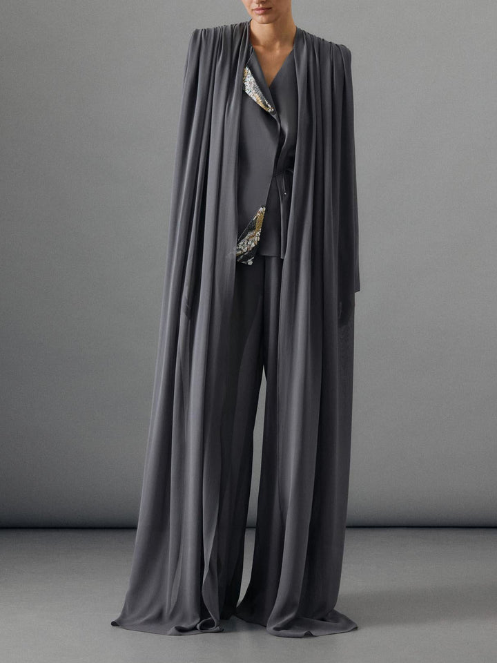 Elegant Draped Chiffon Shirt & Wide Leg Pants Two-Piece Set