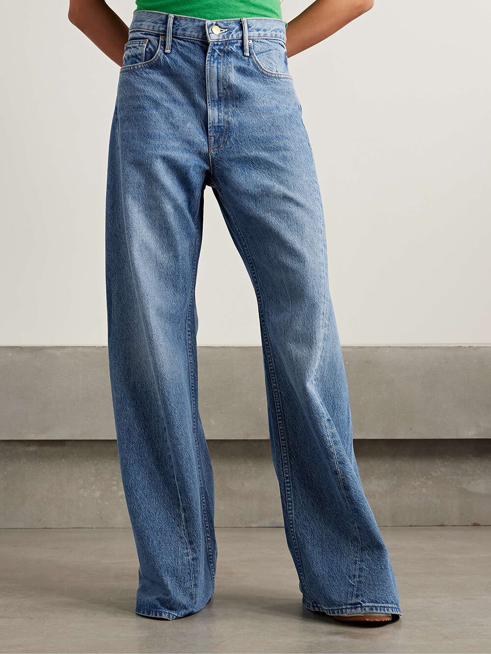 Modern Asymmetric Panel Mid-Rise Wide Leg Jeans