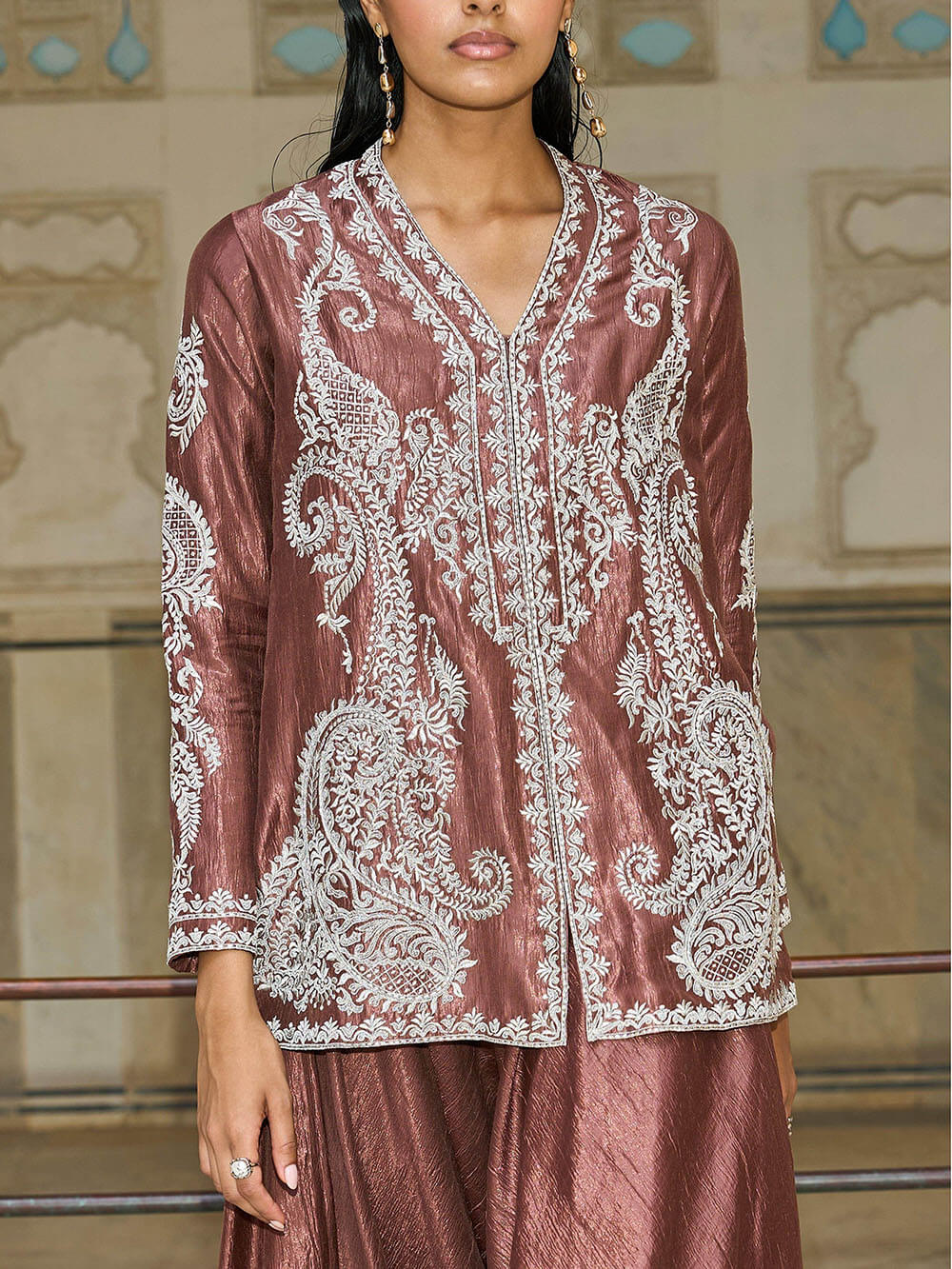 Unique Paisley Pattern V-Neck Loose Top And Pleated Harem Wide-Leg Pants Set