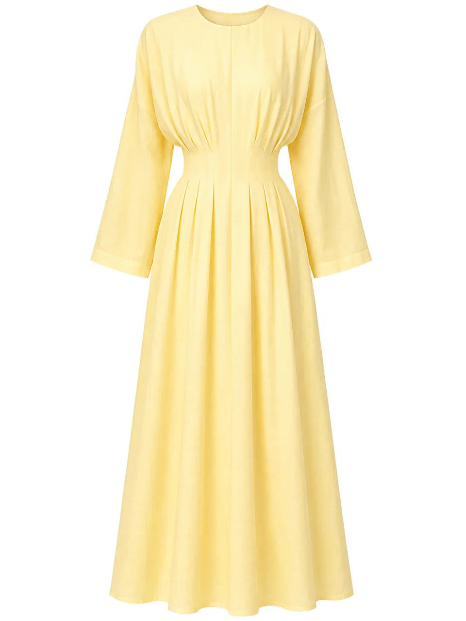 Elegant Long Sleeve Pleated Waist Maxi Dress