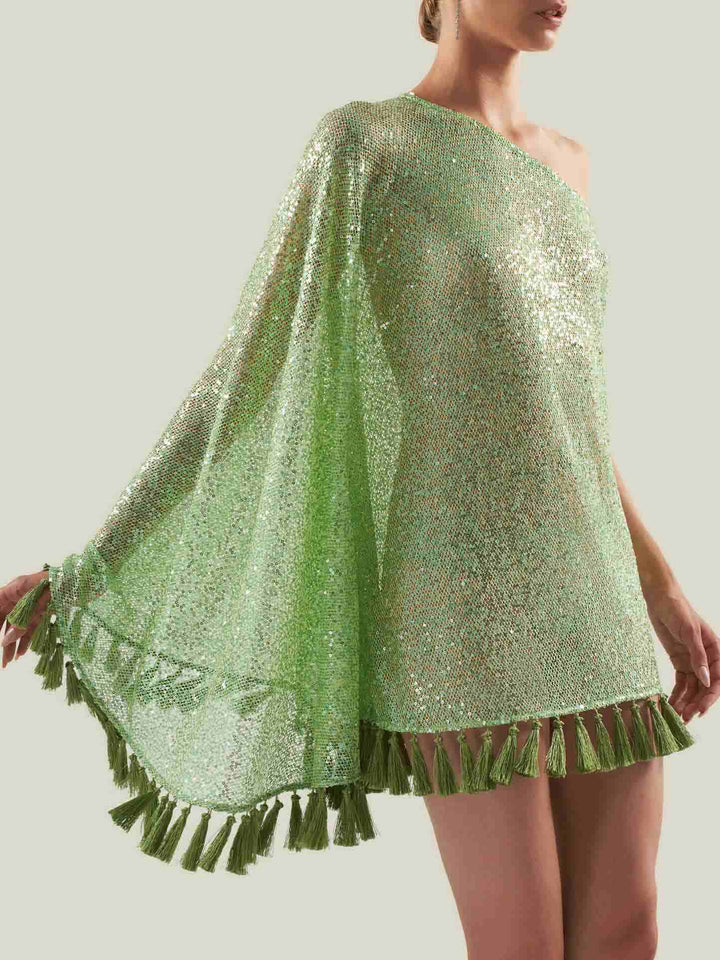 Elegant One-Shoulder Sequin Tassel Top & Flared Pants Two-Piece Set