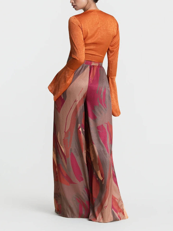 Casual Colorful Printed Loose High-Waisted Wide-Leg Pants