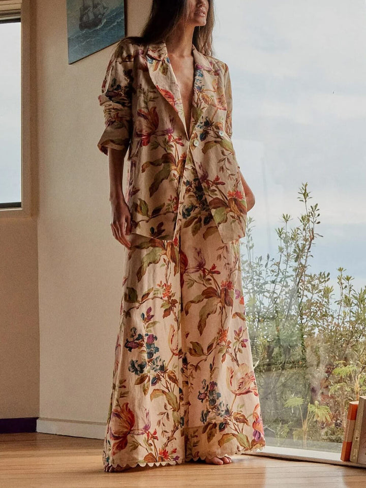 Exquisite Retro Floral Print Lapel Blazer