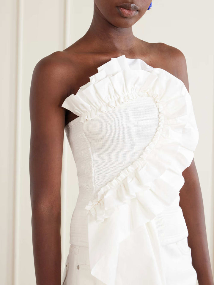 Exquisite Ruffle Tube Top & Eyelet Wide-Leg Pants Two-Piece Set