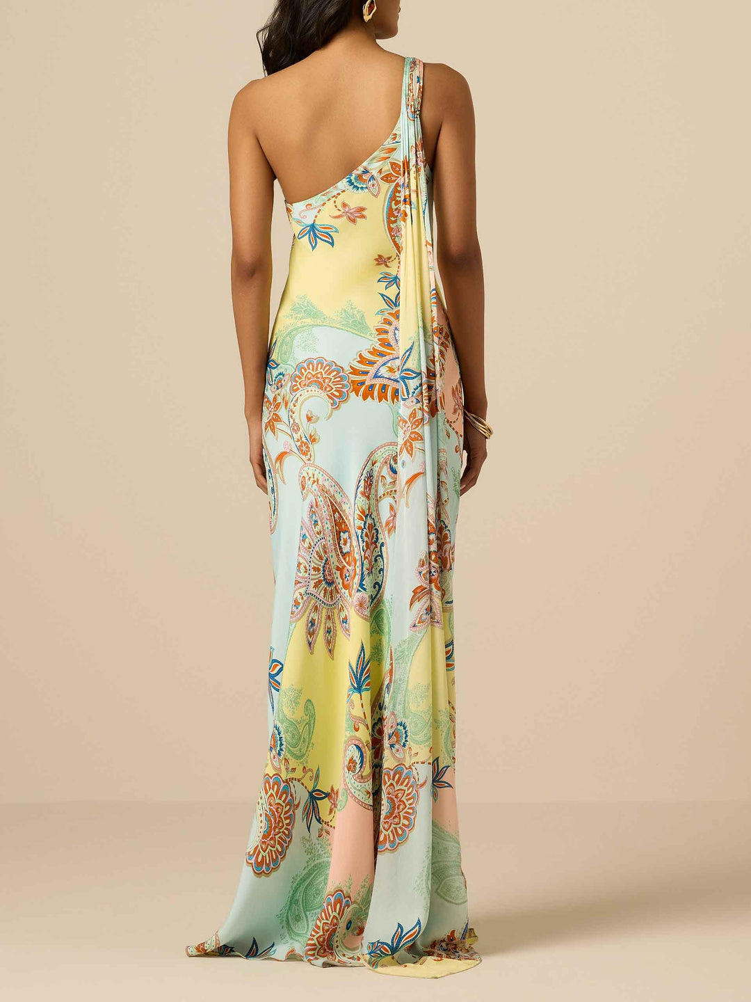 Elegant Bohemian Paisley Satin Maxi Dress
