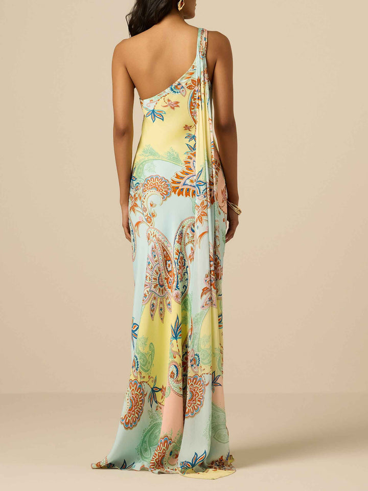 Elegant Bohemian Paisley Satin Maxi Dress