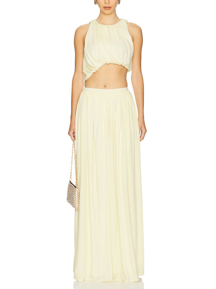 Elegant Asymmetrical Hem Cropped Top And Skirt Two-piece Set
