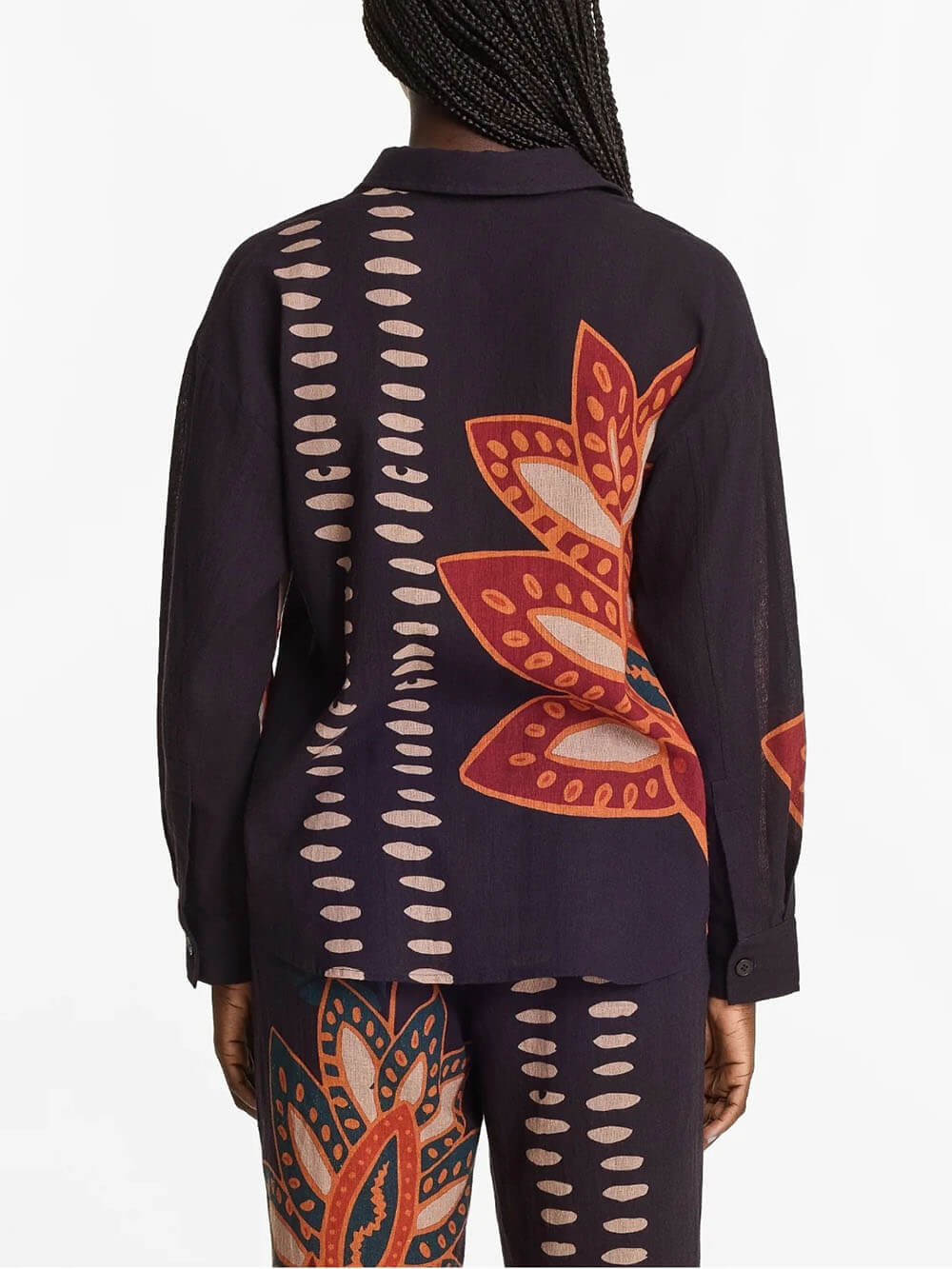 Exquisite Floral Print Linen Button-Up Top And Loose Pocket Pants Set