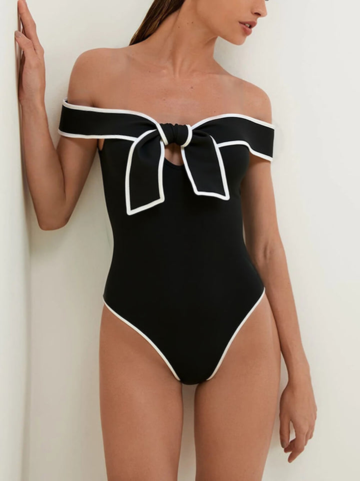 Sexy Strapless Black And White Colorblock One-Piece Swimsuit