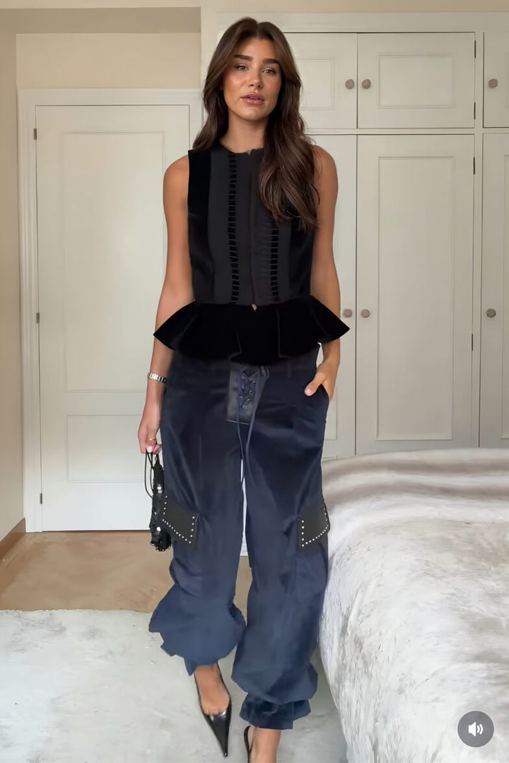 Retro Fashion Corduroy Drawstring Tapered Pants